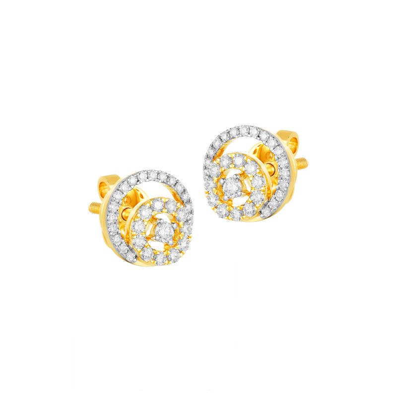 18K Two tone Diamond Spiral Stud Earrings