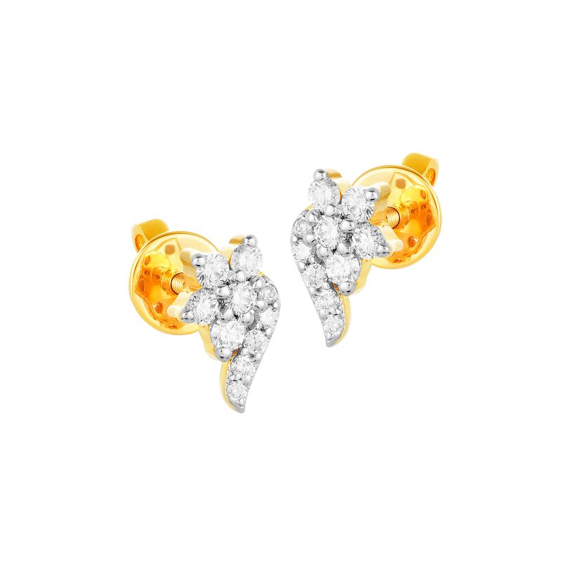 18K Two tone Diamond Floral Curved Stud Earrings