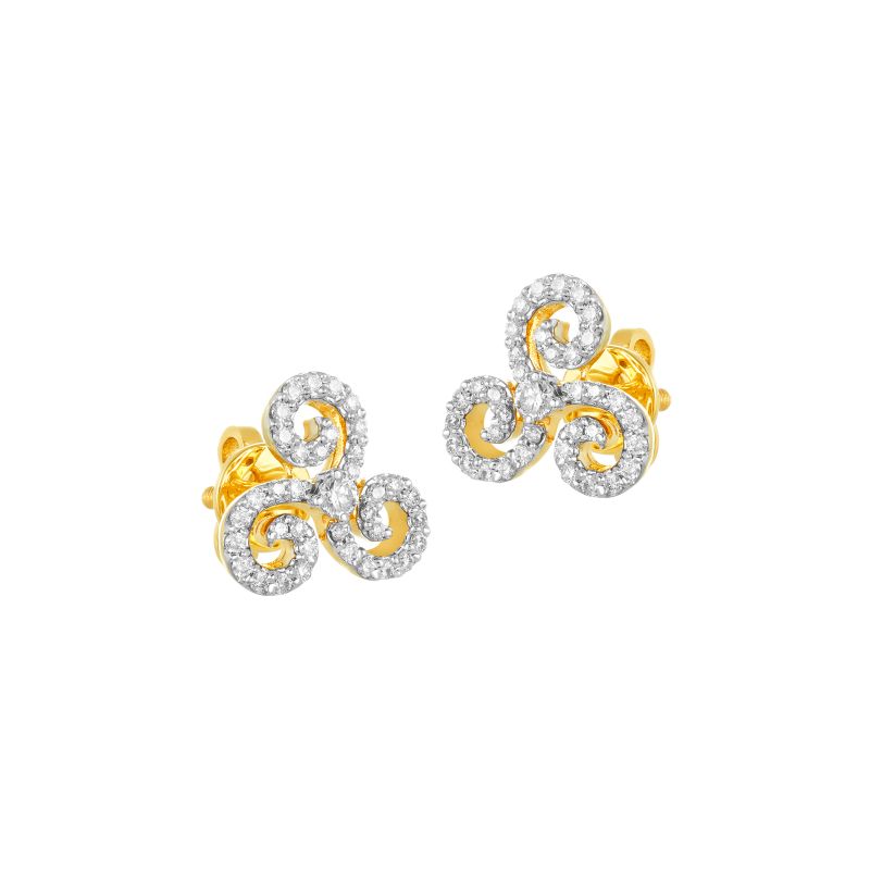 18K Two tone Diamond Swirl Stud Earrings