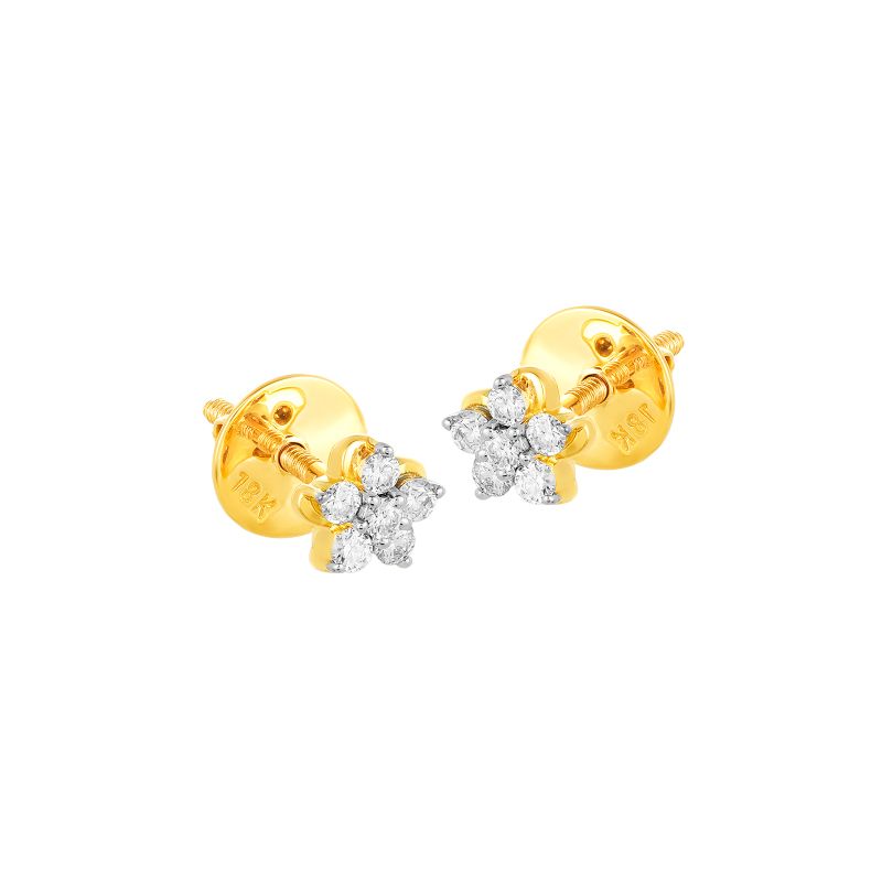 18K Two tone Diamond Dainty Flower Stud Earrings