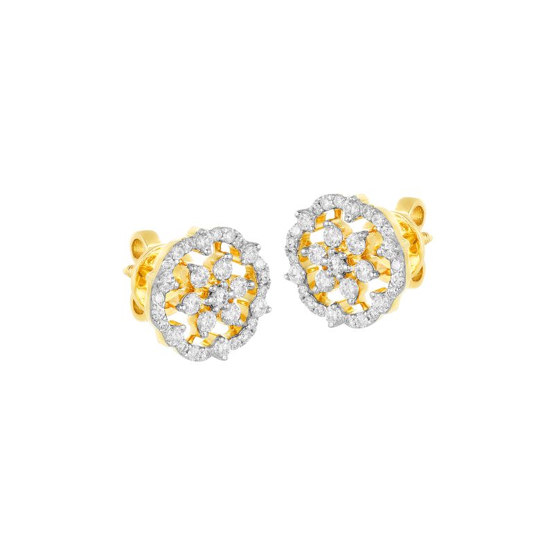 18K Two tone Diamond Floral Stud Earrings