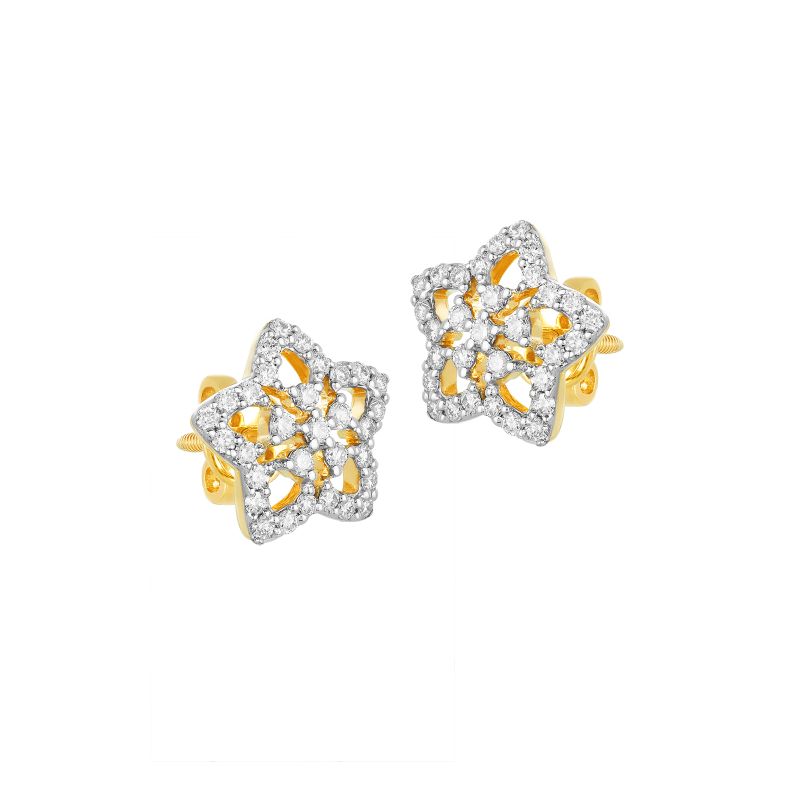 18K White Gold Diamond Star Stud Earrings