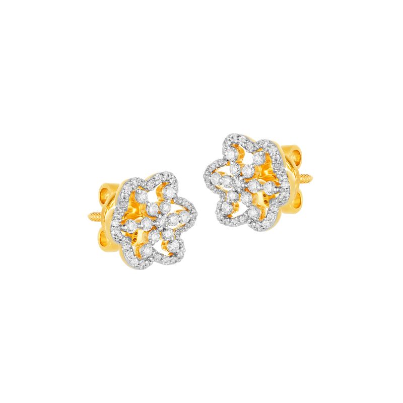 18K Two tone Diamond Floral Stud Earrings