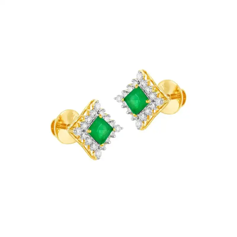 18K Two tone Gold Diamond and gemstone Stud Earrings