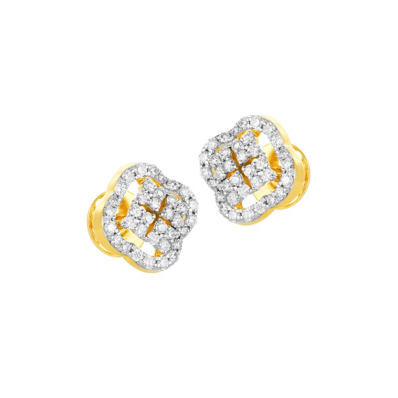 18K Two tone Gold Diamond Clover Stud Earrings