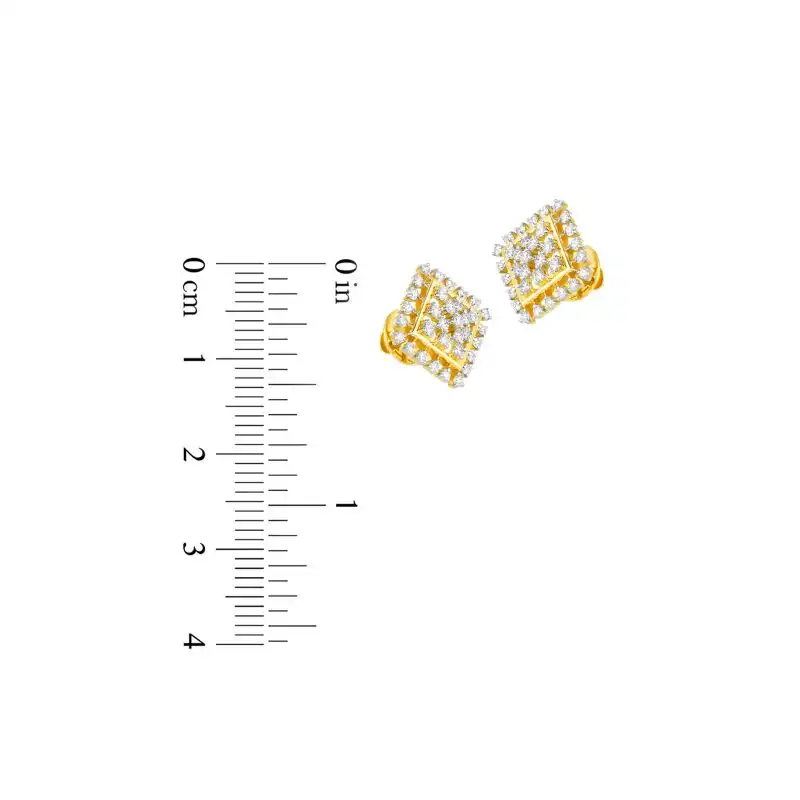 18K Two tone Gold Diamond Rhombus Cluster Stud Earrings