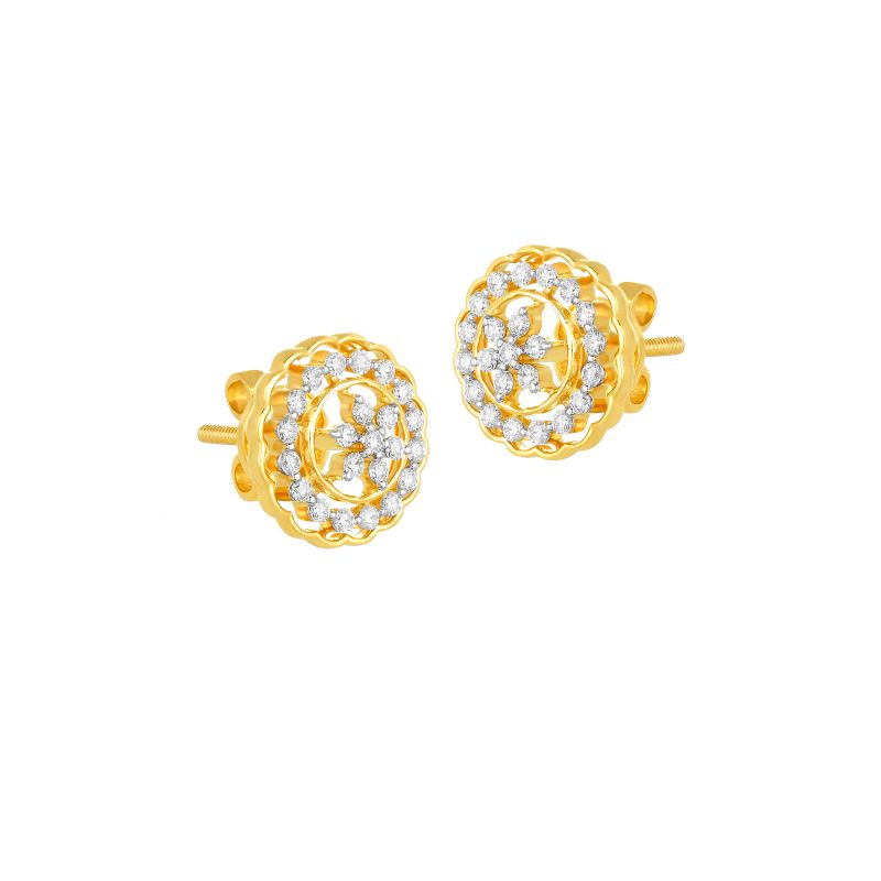 18K Two tone Diamond Pinwheel Floral Stud Earrings