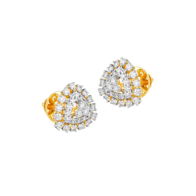 18K Two tone Gold Diamond Triangular Pave Stud Earrings