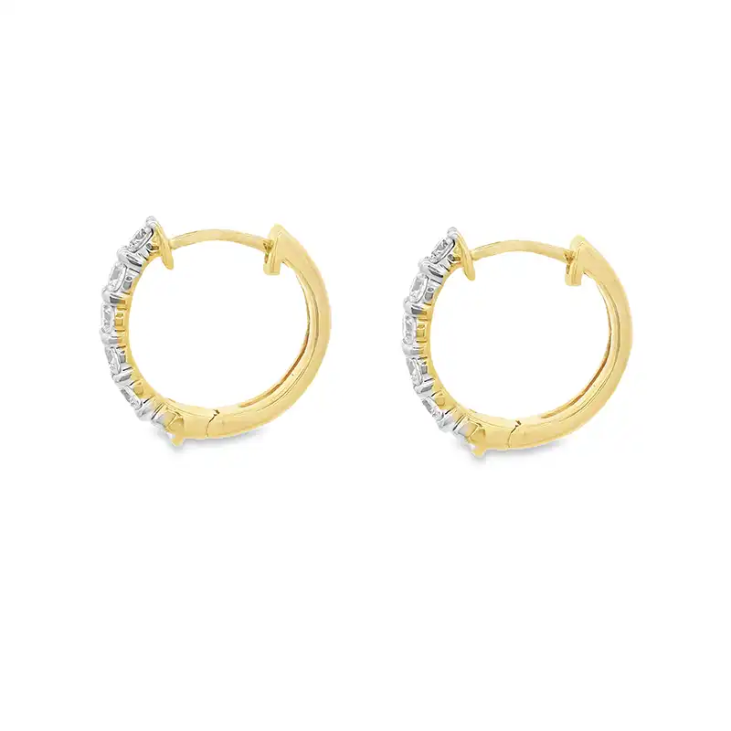 18K Yellow  Gold Diamond Huggies Earrings