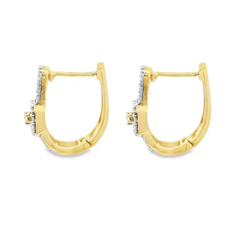 18K Gold Diamond Huggie  Earrings 0.60 inch