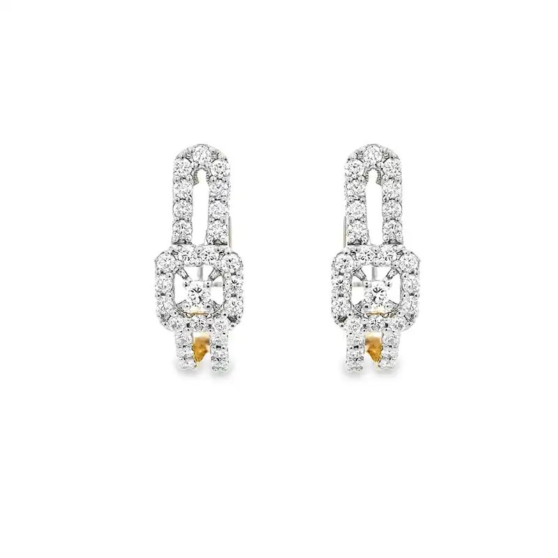 18K Gold Diamond Huggie  Earrings 0.60 inch