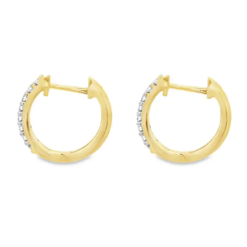 18K Gold Diamond Huggie Earrings - 0.60 inch