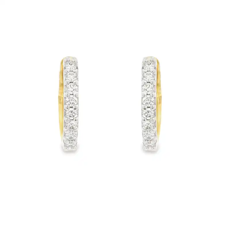 18K Gold Diamond Huggie Earrings - 0.60 inch