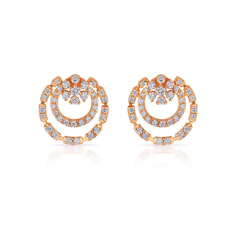 18K Rose Gold Diamond Floral Overlapping Stud Earrings