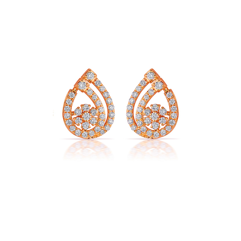 18K Rose Gold Diamond Floral Teardrop Stud Earrings