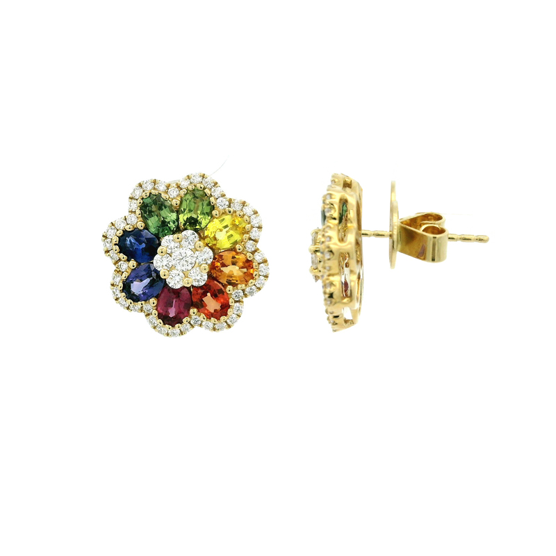 18K Gold Diamond and gemstone Stud Earrings
