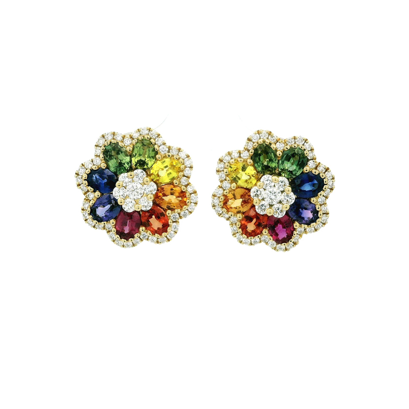 18K Gold Diamond and gemstone Stud Earrings