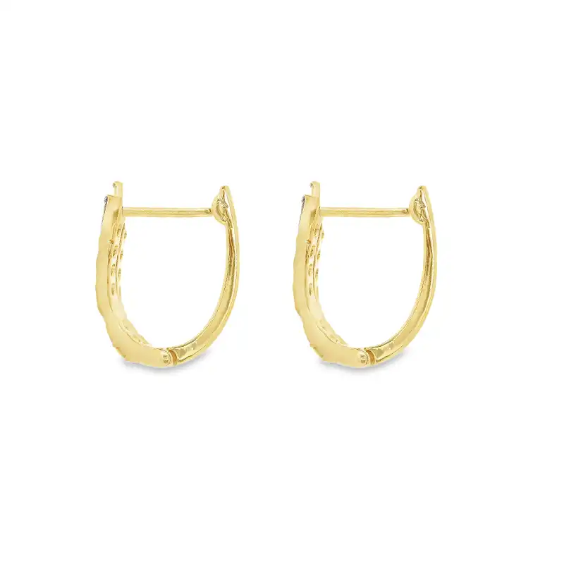18K Gold Diamond Huggies Earrings - 0.7 inch