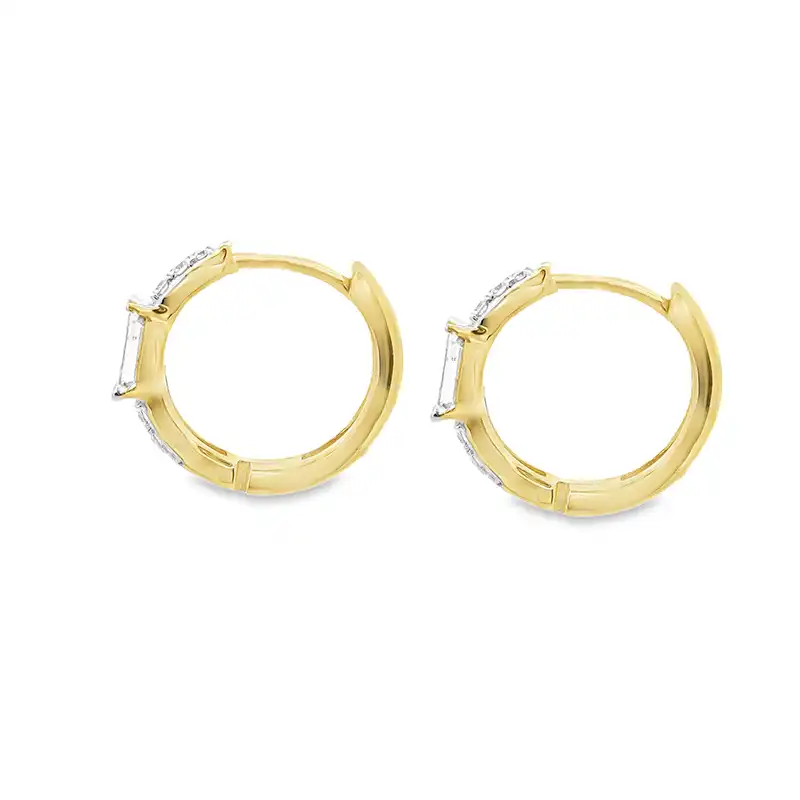 18K Yellow  Gold Diamond Huggies Earrings