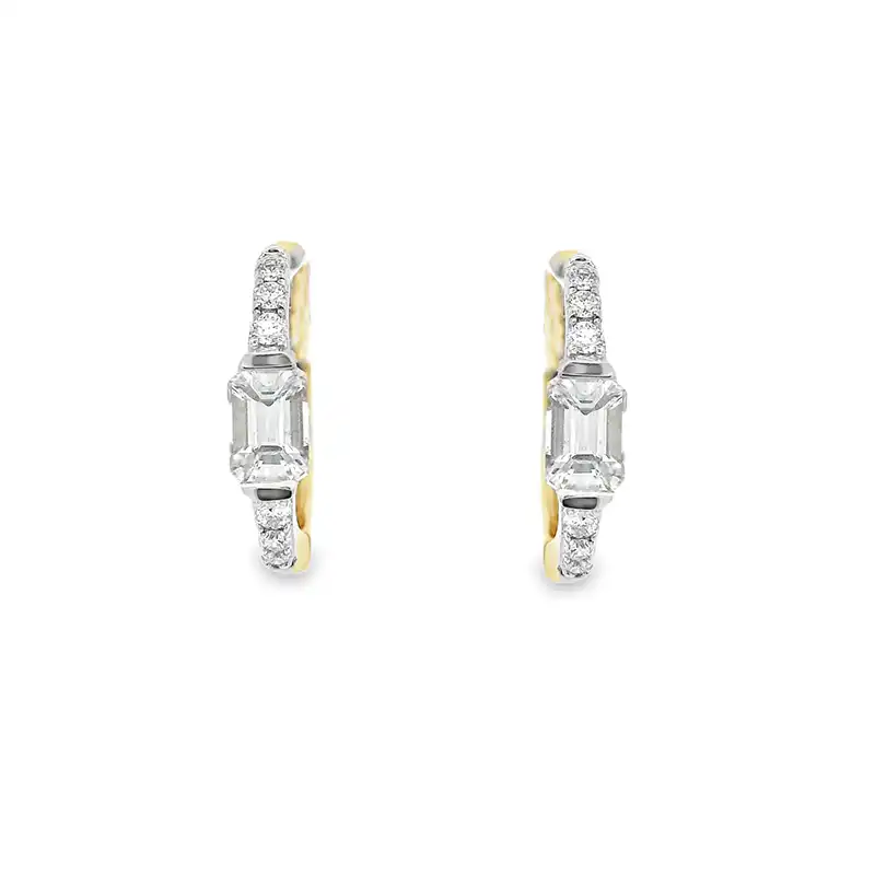 18K Yellow  Gold Diamond Huggies Earrings