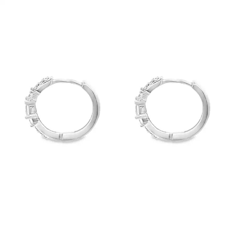 18K White Gold Diamond Huggies Earrings
