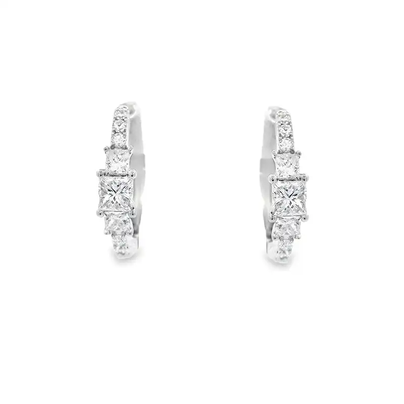 18K White Gold Diamond Huggies Earrings
