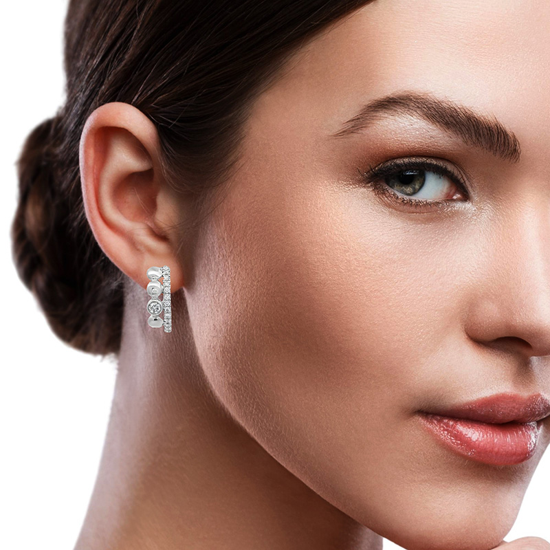 18K White Gold Diamond Huggies Earrings