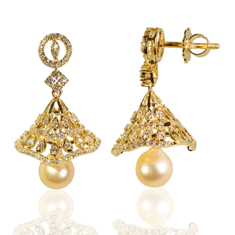 Diamond Jhumka Earrings with Pearl