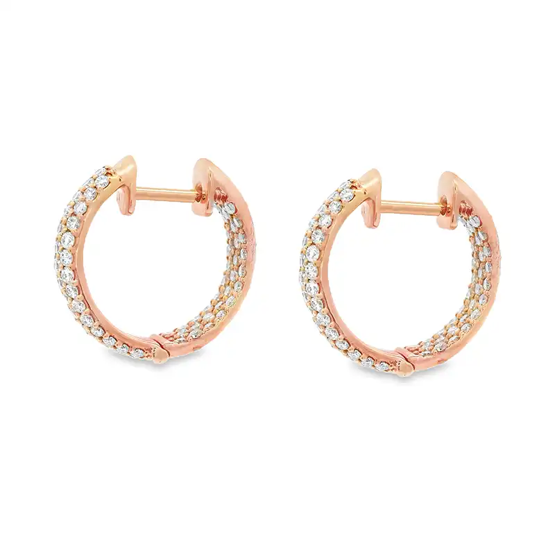 18K Gold Diamond Huggies Earrings - 0.7 inch