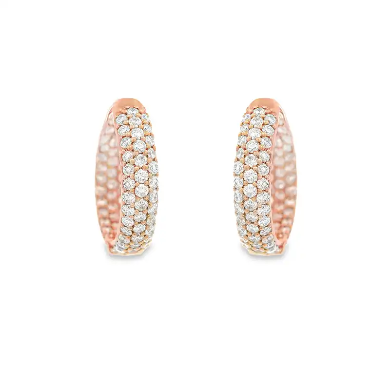 18K Gold Diamond Huggies Earrings - 0.7 inch