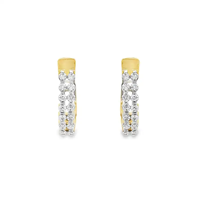 18K Gold Diamond Earrings - 0.60 inch