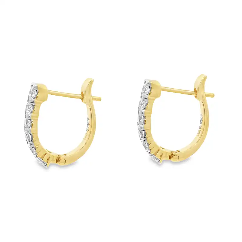 18K Gold Diamond Huggie Earrings - 0.6 inch