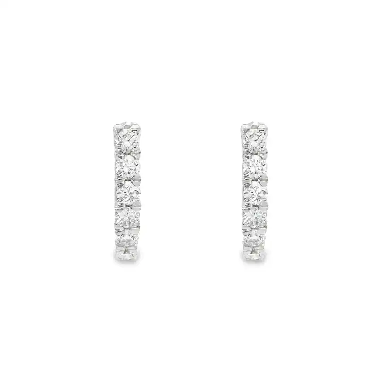 18K Gold Diamond Huggie Earrings - 0.6 inch