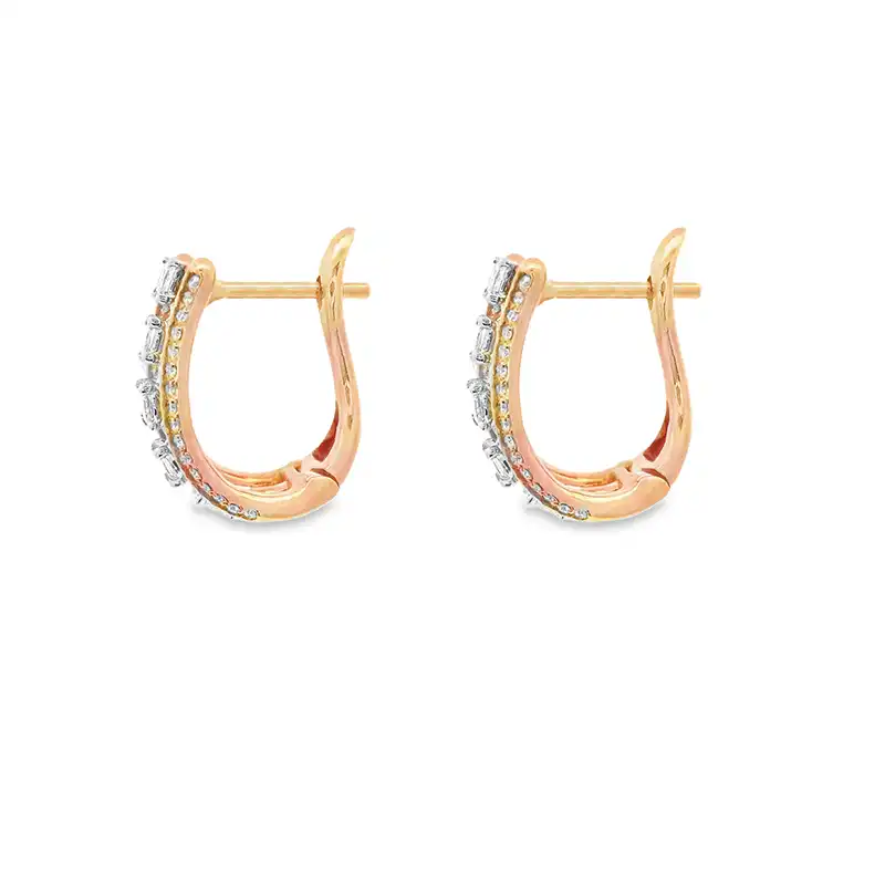 18K Gold Diamond Huggies Earrings - 0.6 inch