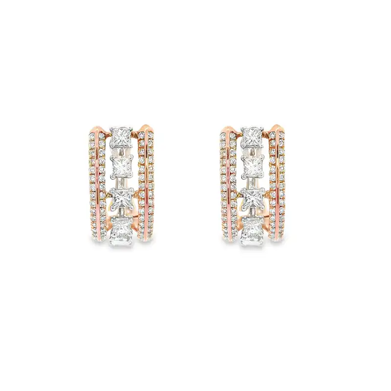 18K Gold Diamond Huggies Earrings - 0.6 inch