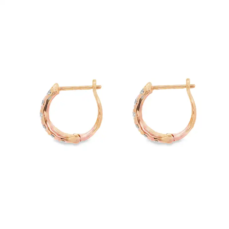 18K Gold Diamond Huggies Earrings - 0.5 inch