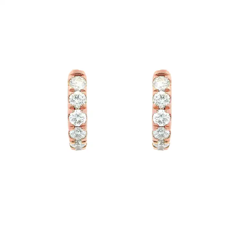 18K Gold Diamond Huggies Earrings - 0.5 inch