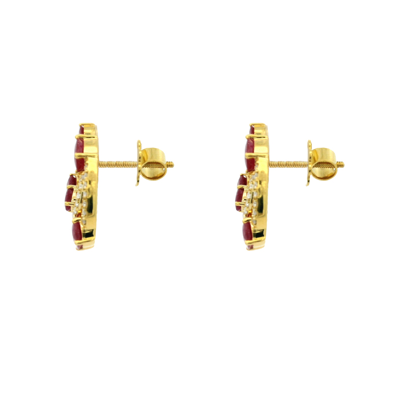 18K Gold Diamond and Ruby Earrings