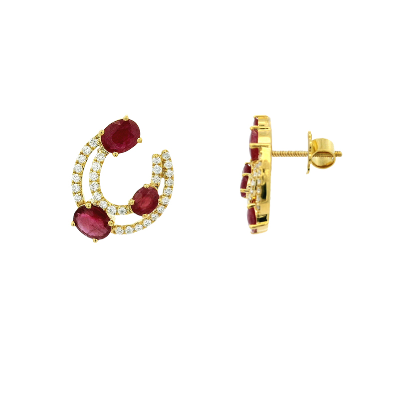 18K Gold Diamond and Ruby Earrings
