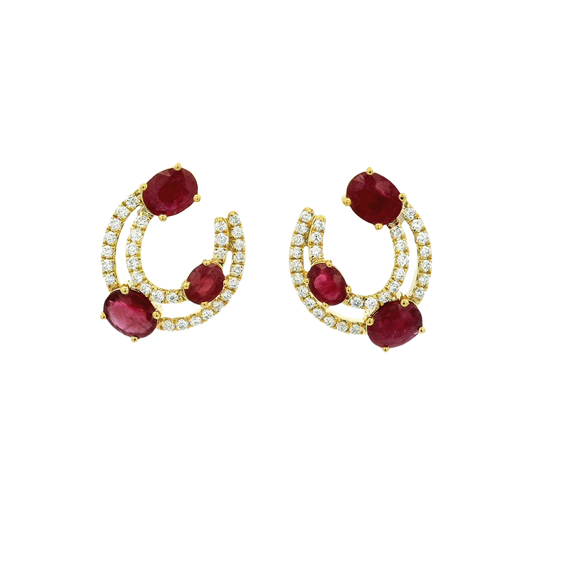 18K Gold Diamond and Ruby Earrings
