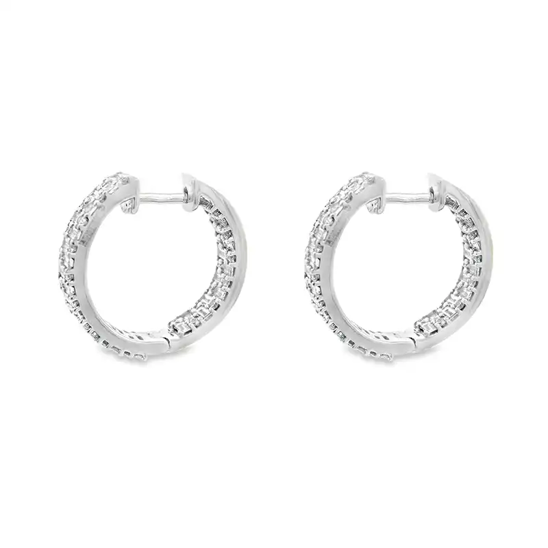 18K White Gold Diamond Huggie Earrings
