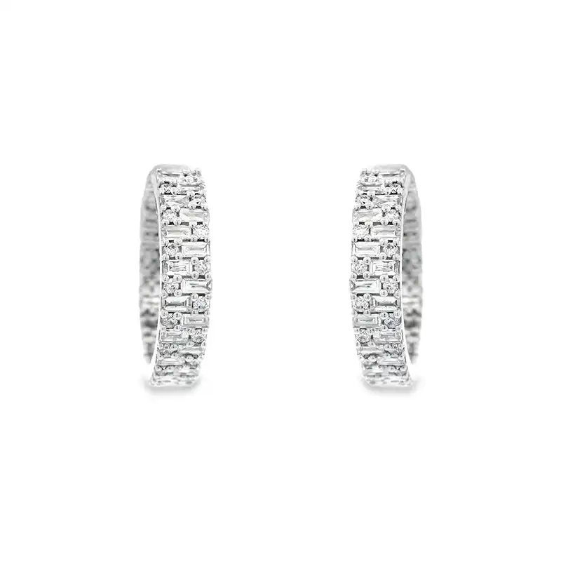 18K White Gold Diamond Huggie Earrings