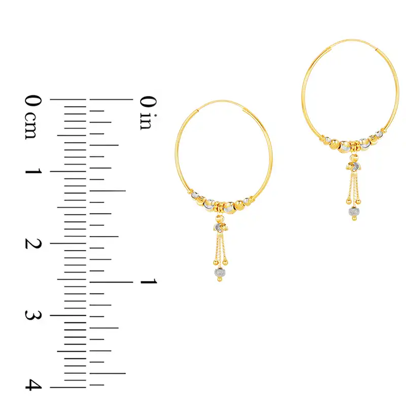 22K Two tone Gold Beaded Hoop Drop Earrings