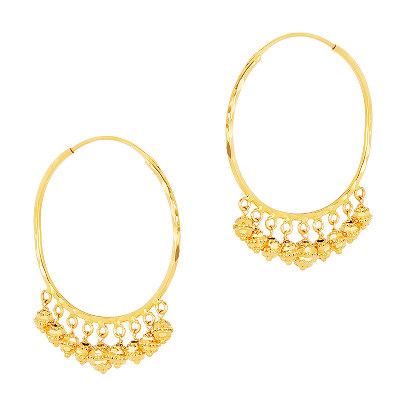 22K Yellow Gold Beaded Hoop Earrings