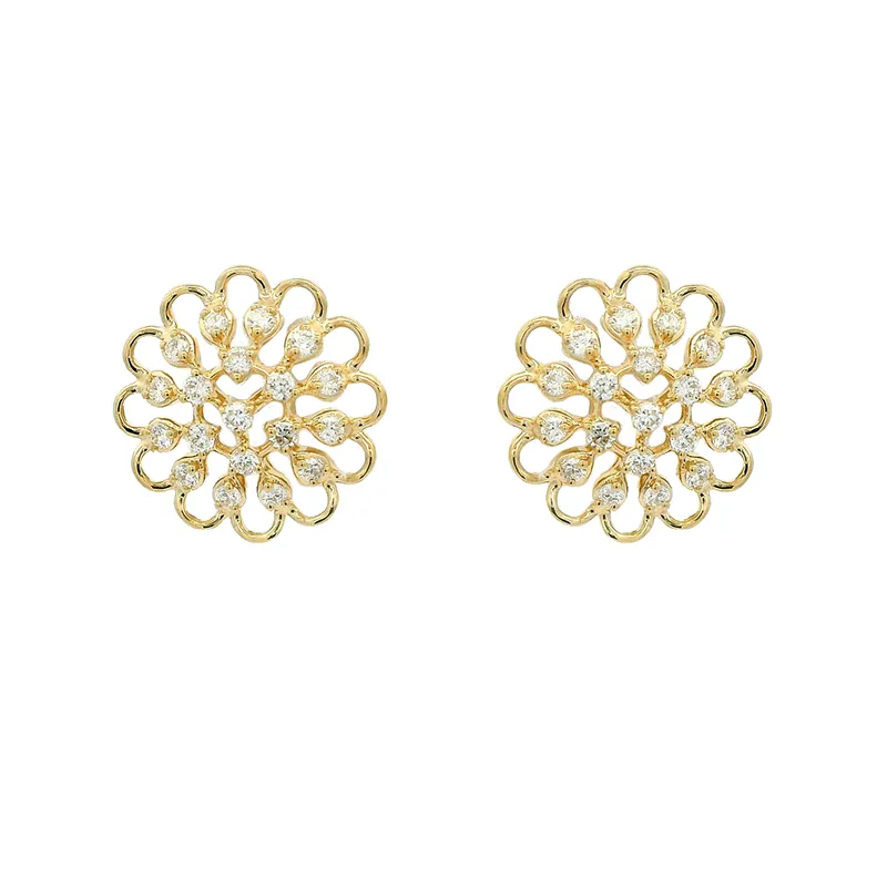 Elegant Floral Gold Diamond Stud Earrings