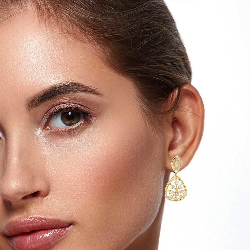 Elegant Gold Diamond Teardrop Earrings