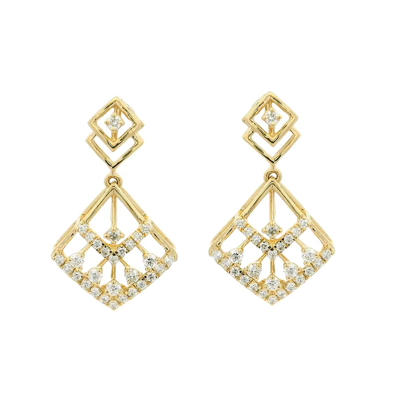 Exquisite Gold Hanging Earrings with Diamonds
