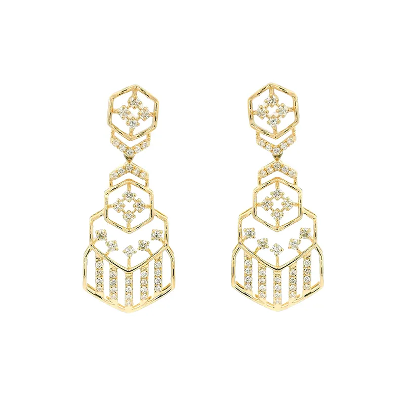 Unique Geometric Design Gold Earrings with Sparkling Diamonds