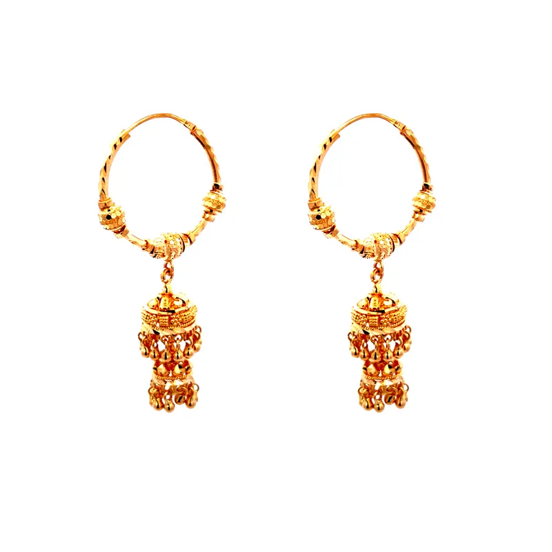 22K Gold Hoop Earrings with Jhumka