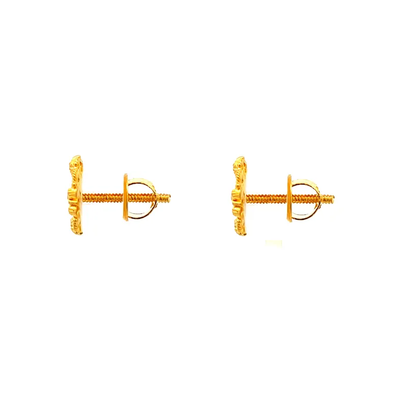 Elegant Gold Floral Earrings, Diameter - 9 mm